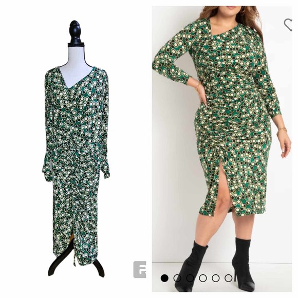 NWT Eloquii Phoebe Ruched Dress with Slit Size 16 - Picture 1 of 14